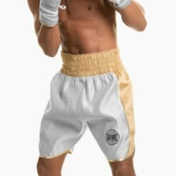 Suzi Wong X Geezers Satin 2 Colour Boxing Shorts -Venu Boxing Shop sw1700 grey gold 1 4