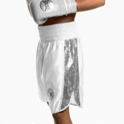Suzi Wong X Geezers Satin/Sequin Boxing Shorts -Venu Boxing Shop sw1710 white sil 1